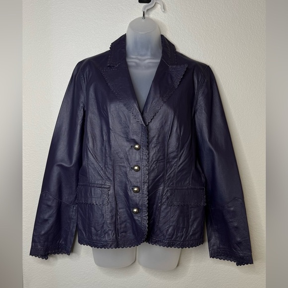 Cami Genuine Leather Jacket Size‎ 14 Purple Scallop Western Style Vintage - Picture 1 of 6